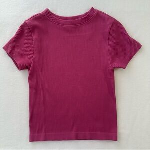 Old Navy Women’s Ribbed Crop Top Pink Short Sleeve Slim Fit Size Large